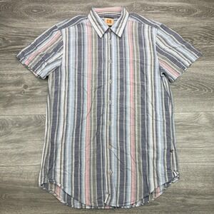 Boss Short-Sleeve Stripe Button-Down in Blue, White & Pink